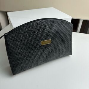 Ted Lapidus Paris Large Travel Cosmetic Bag Clutch Black Zip Top Closure